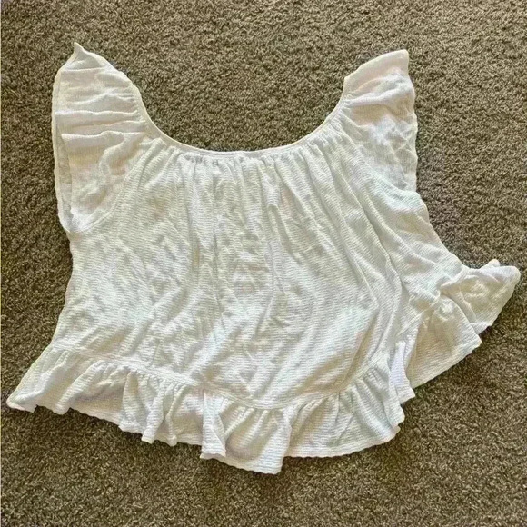 We The Free Off-Shoulder Ruffle Button Blouse Flutter Sleeve White Large - Picture 4 of 4